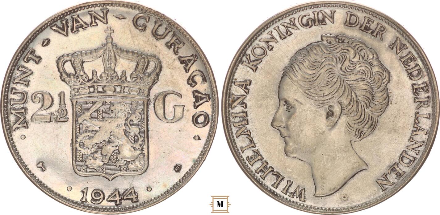 Curacao 2 1/2 gulden 1944 D Wilhelmina XF | MA-Shops