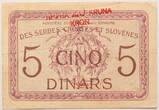 Yugoslavija 5 dinara 1919 overprint 20 kruna VF
