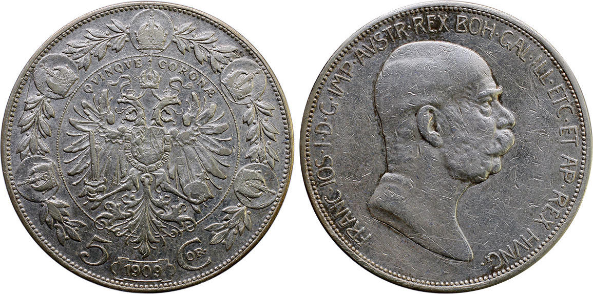 Austria 5 corona 1909 Franz Joseph VF+ | MA-Shops