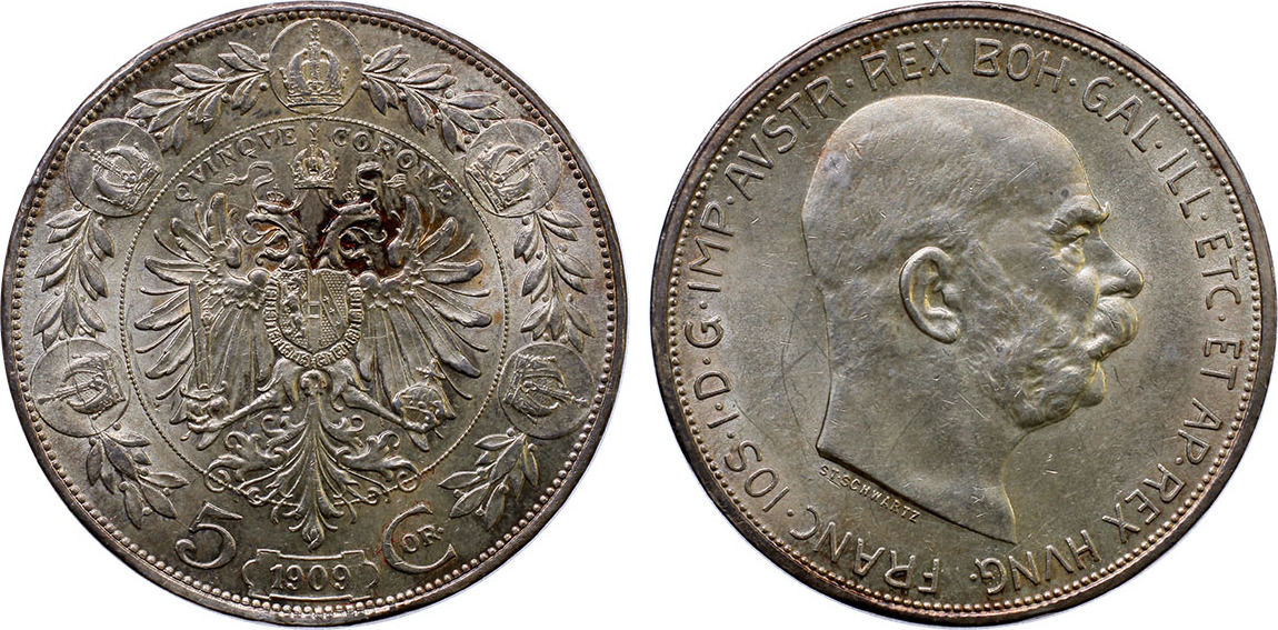 Austria 5 corona 1909 Franz Joseph aUNC | MA-Shops