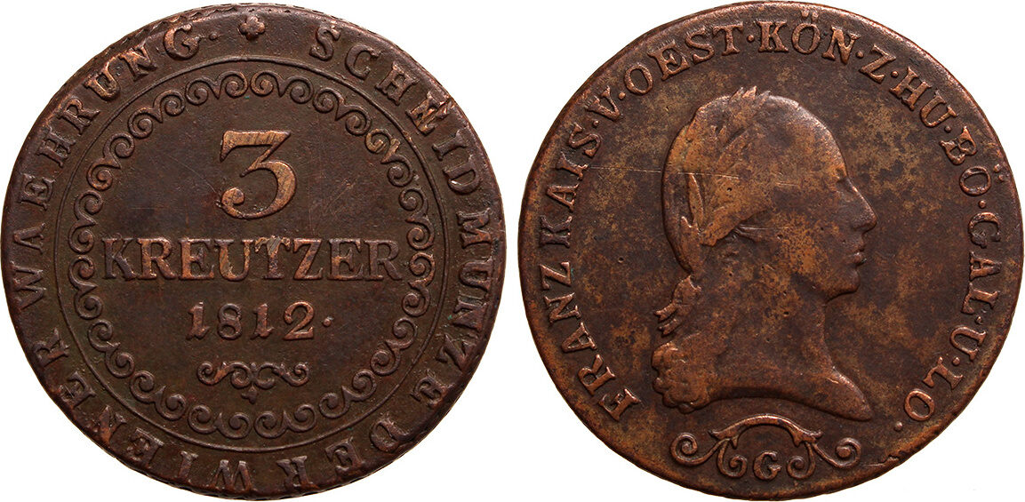 メイケン Austria 3 kreuzer 1812 Franz II., G - Nagybánya, Different weight