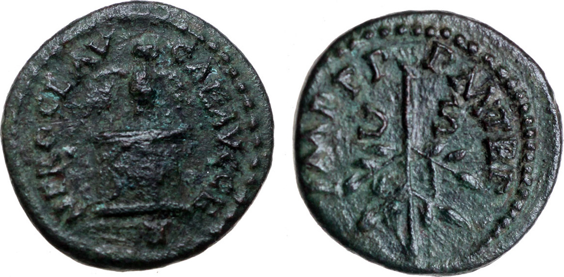 Roman Empire Quadrans 54-68 Nero, Rome, NERO CLAV CAE AVG GER, green ...