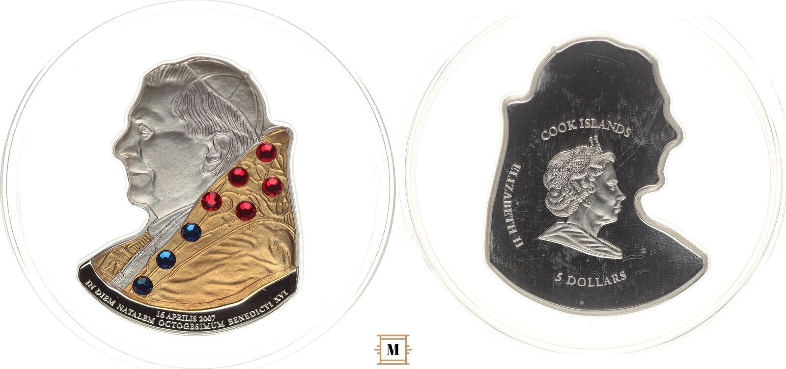 Cook Islands 5 dollars 2007 80th Anniversary of Pope Benedict XVI ...