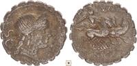 Roman Republic AR serrate denarius C. Naevius Balbus, Head of Venus / Victory in Biga -