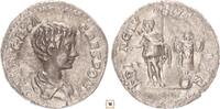 Roman Empire AR denarius Geta as Caesar, PRINC IVVENTVTIS, Geta in military dress -