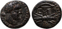 Greek AE 12mm Pisidia, Selge, Head of Herakles / Winged thunderbolt and bow -