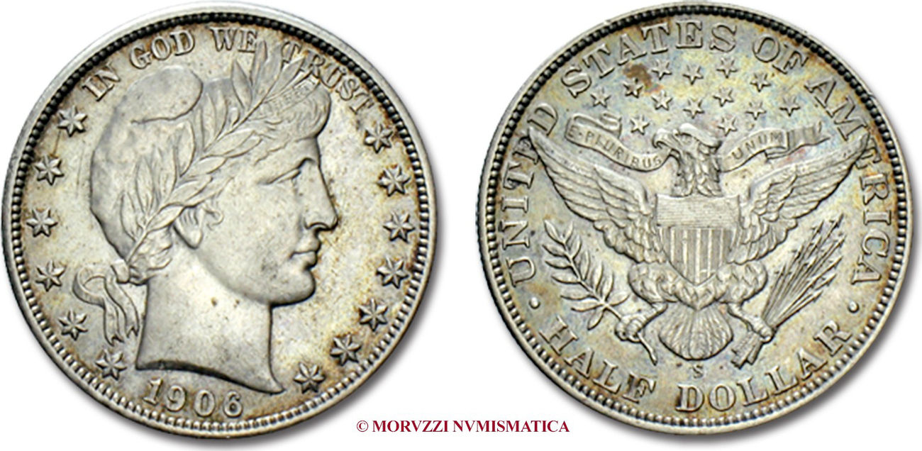 United States of America  Vereinigte Staaten Half Dollar  Halbdollar 1906  S Barber near EF Русские монеты из драгоценных