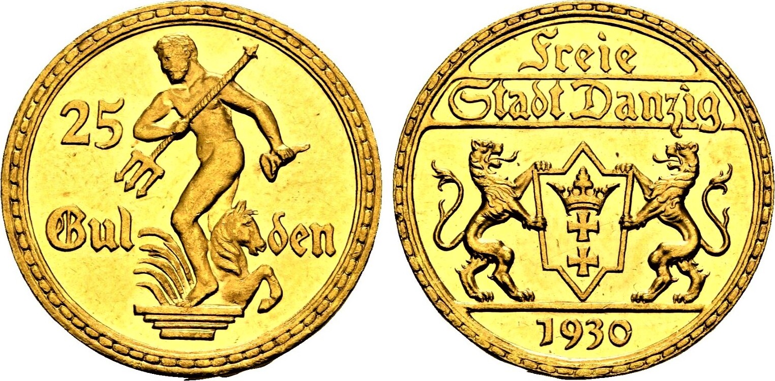 freie stadt danzig polen 25 gulden 1930 gold prachtexemplar ch unc ma shops