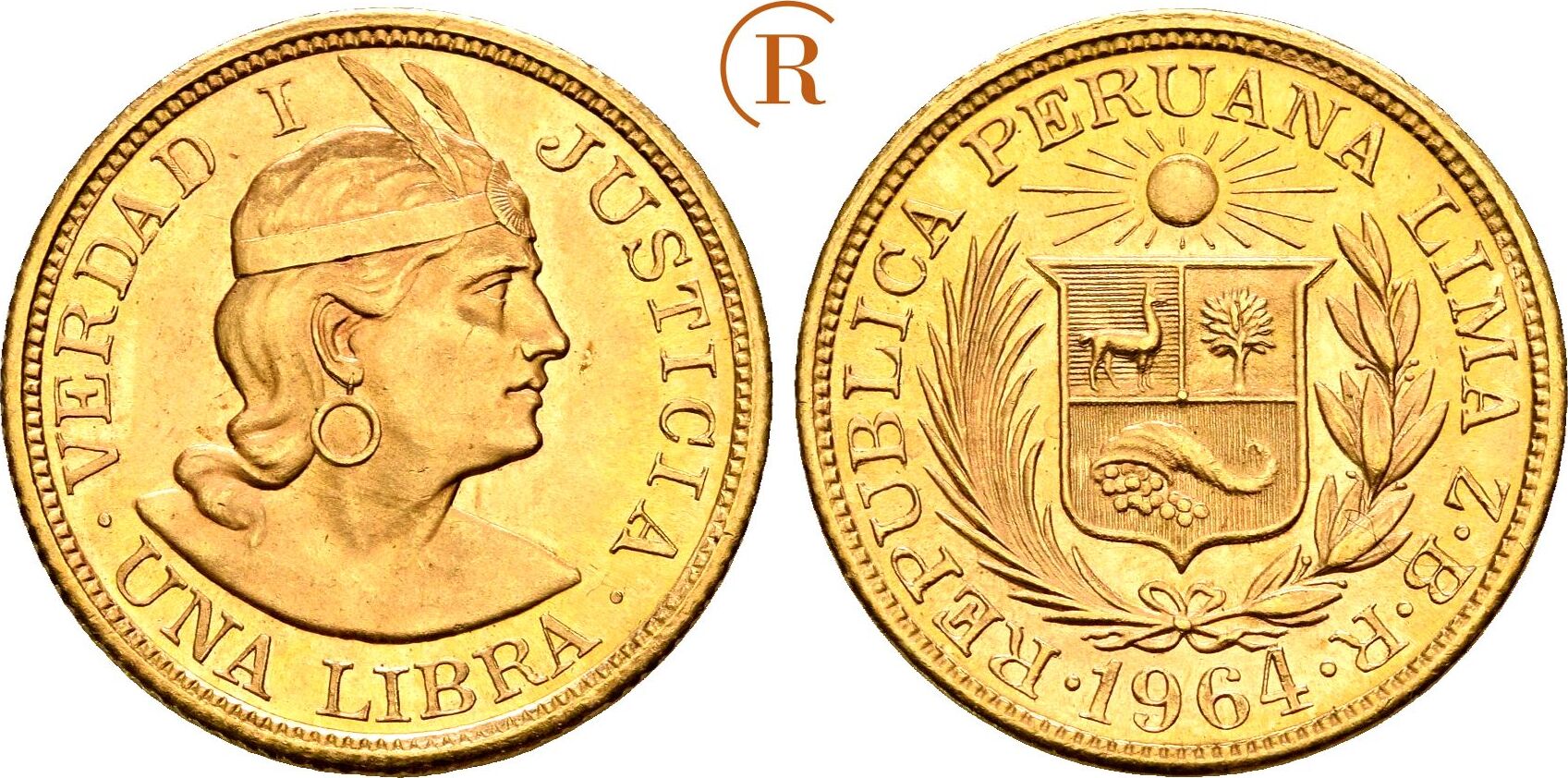 PERU REPUBLIK Seit 1822 1 Libra 1964, Lima Gold. BU
