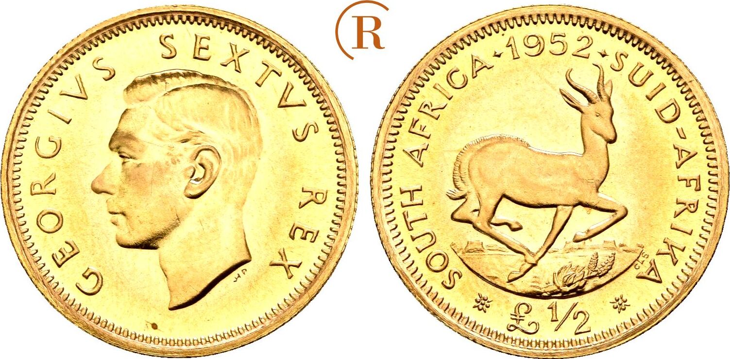 S DAFRIKA George VI 1936 1952 1 2 Pound 1952 Pretoria Gold BU s-dafrika-george-vi-1936-1952-1-2-pound-1952-pretoria-gold-bu