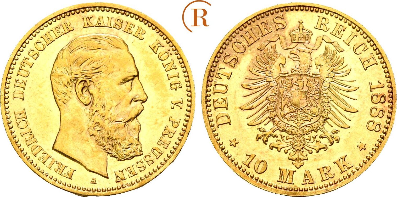 KAISERREICH PREUSSEN Friedrich III. 10 Mark 1888 A Gold. CH UNC | MA-Shops