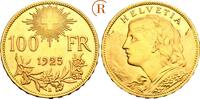 SCHWEIZ EIDGENOSSENSCHAFT 100 Franken  Vreneli  1925 B, Bern Gold. Prachtexemplar. CH UNC