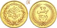 TUNESIEN Ali Bei, 1882-1902 25 Piaster (15 Francs) 1308H (1890), Paris Gold. UNC-