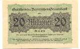 Bayern 20 Mio. Mark 1.8.1923 München,Bayerische Staatsbank, UNC