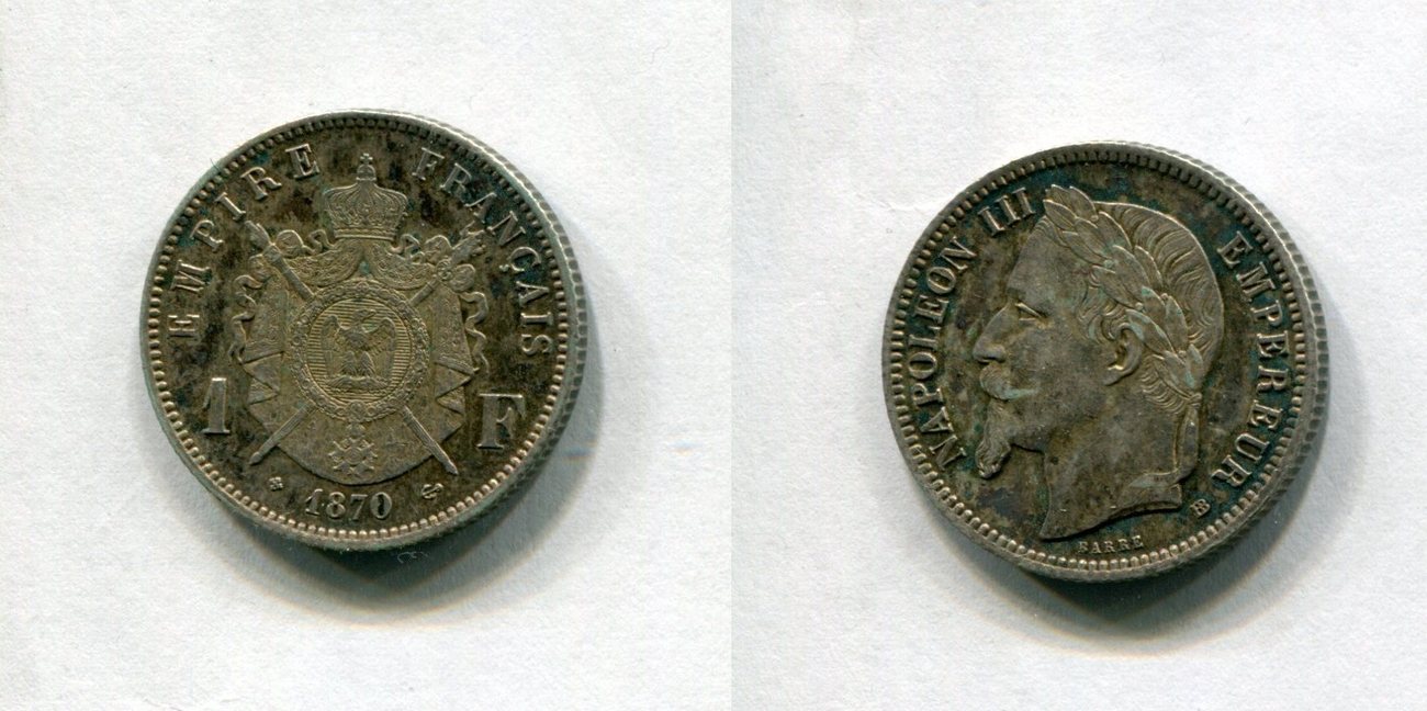 Frankreich 1 Franc 1870 BB ~ Napoleon III. 1852 - 1870 ~ EF | MA-Shops