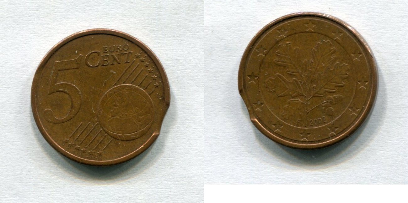 BRD 5 Cent 2002 F ~ Zainende / Fehlprägung ~ VF | MA-Shops