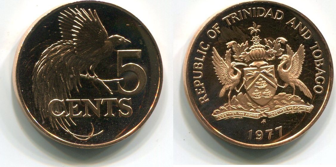 Trinidad & Tobago 2001-5 Cents Bronze Coin Bird of Paradise 
