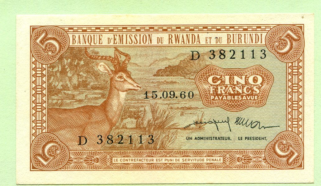 Burundi 5 Francs 1960 Unc Ma Shops