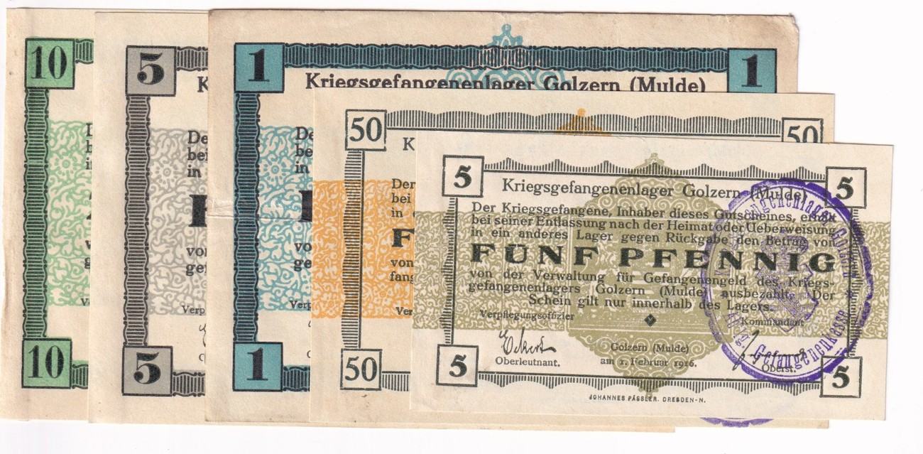 Sachsen 5 Pfg 50 Pfg 1 Mk 5 Mk 10 Mk 1916 Kgl Golzern I Iii Ma Shops