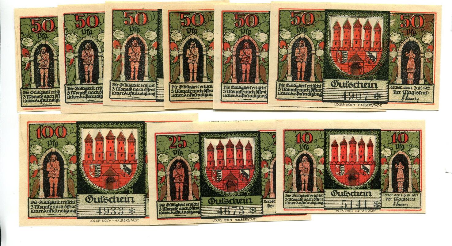 Sachsen-Anhalt 10 Pfg. 25 Pfg. 6x50 Pfg. 100 Pfg. 1.7.1921 Zerbst, I ...