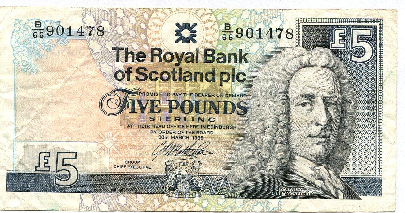 Schottland, 5 Pounds 1999 The Royal Bank of Scotland plc, VF
