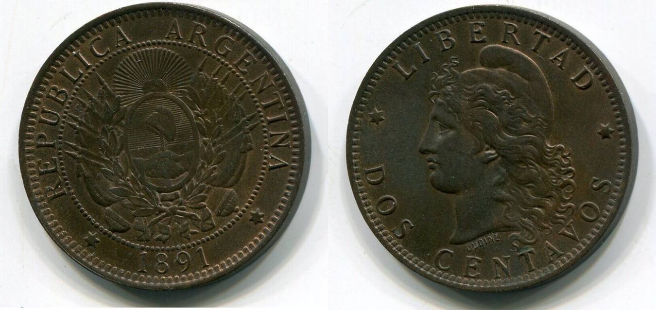 Argentinien 2 Centavos 1891 ~ Libertad ~ VF-EF | MA-Shops