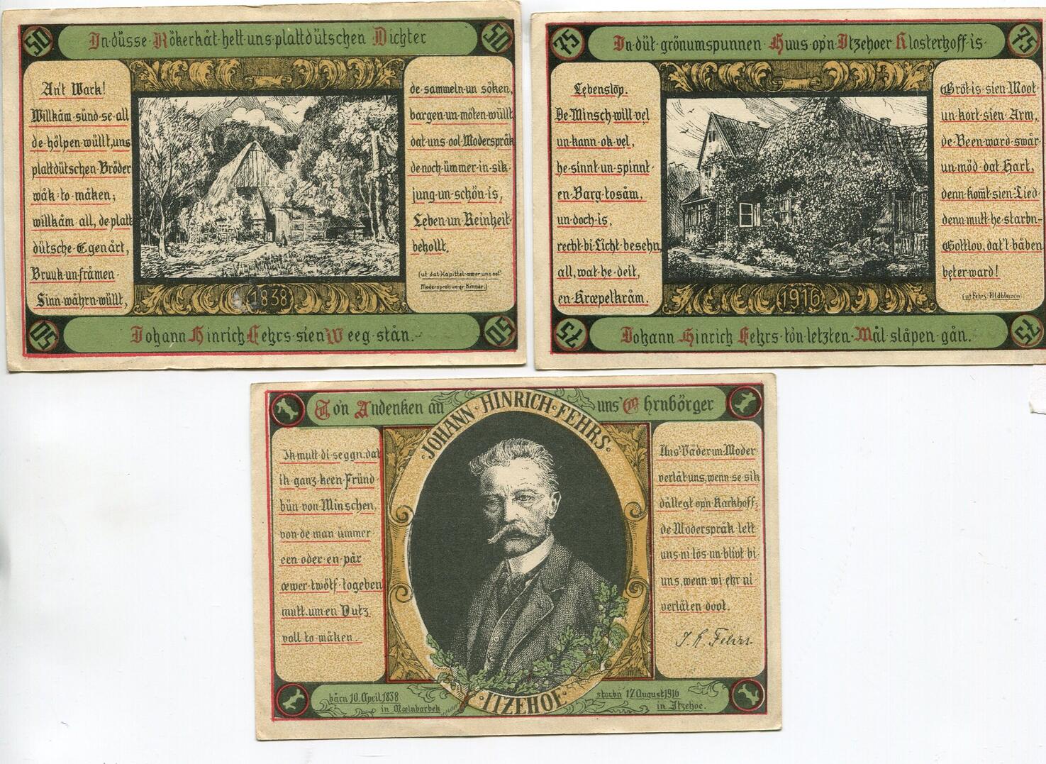 Schleswig-Holstein 50 Pfg. 75 Pfg. 100 Pfg. o.D.-30.9.1921 Itzehoe, I ...