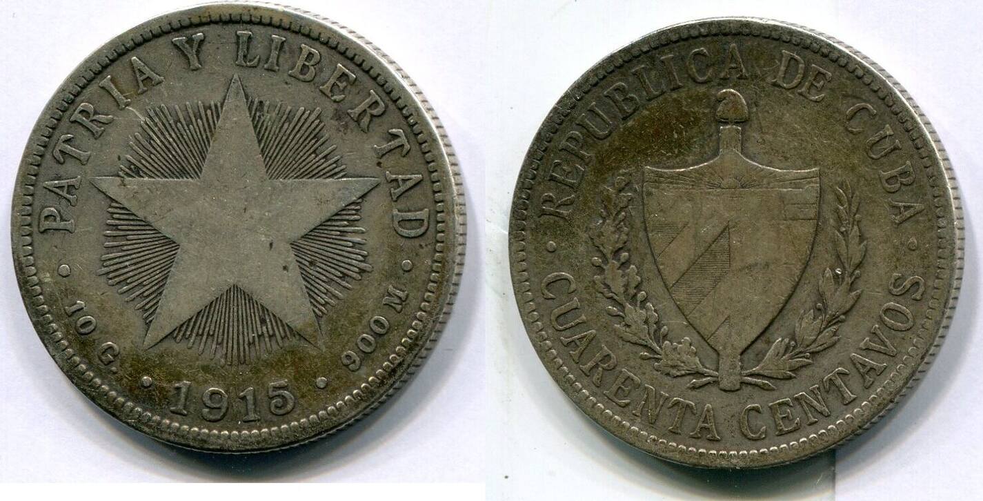 Cuba 40 Centavos 1915 Kuba VF MA Shops