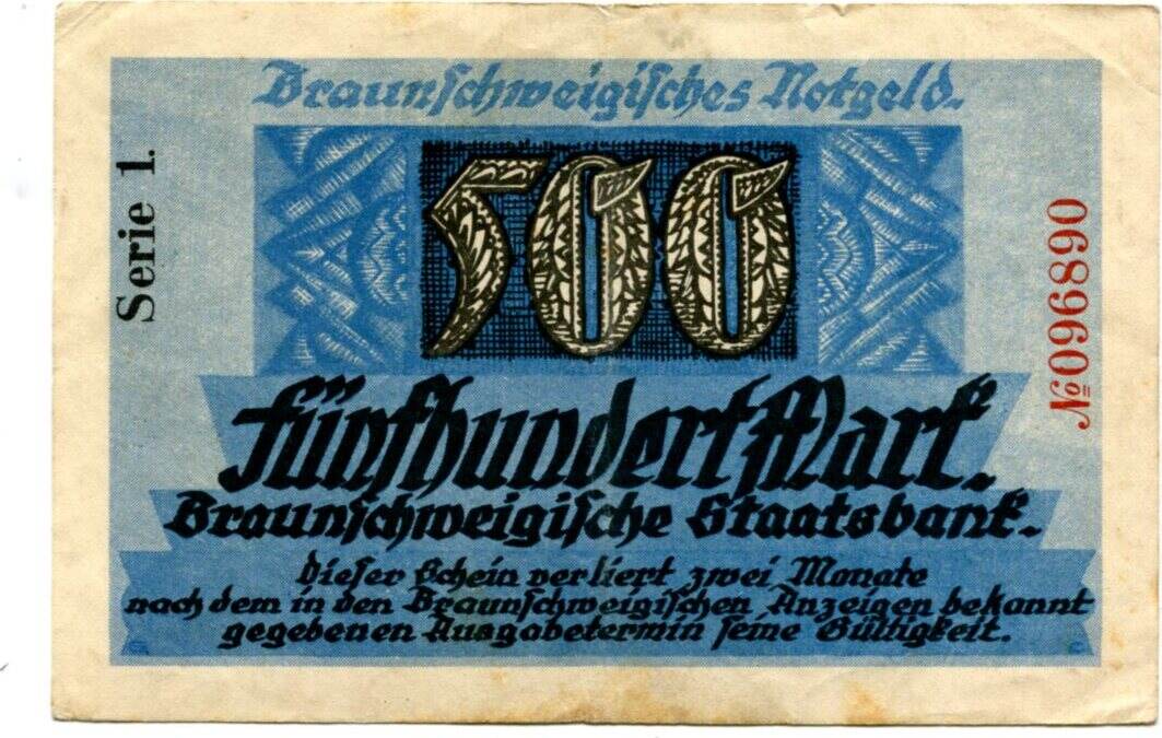 Марка ф. Нотгельды Германии 1922 г. 500 марок.Фрайбург.. 500 Марок 1922 Зигбург. 500 Марок 1992 Германия бумажные фото.