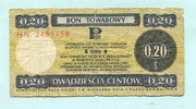 Polen, 20 Cents Bon Towarowy, -
