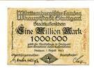 Württemberg 1 Mio. Mk. Stuttgart, -