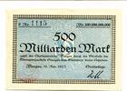 Württemberg 500 Md. Mk. Mengen, -