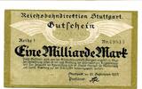 Württemberg 1 Md. Mk. Stuttgart, -