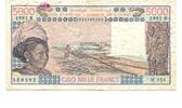 5000 Francs 1992B Westafrikanishe Staaten, Benin(Dahomey), gebraucht