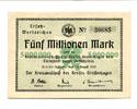5 Mio. Mark 14.8.1923 Pommern Greifenhagen, I-