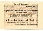 Bayern 100 T. Mark 23.8.1923 Gunzenhausen, Mittelfranken, UNC