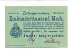 Bayern 100 T. Mark 20.9.1923 Burglengenfeld, UNC