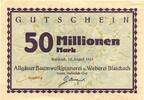 Bayern 50 Mio. Mark 15.8.1923 Blaichach,Allgäuer Baumwollspinnerei u.Weberei, UNC