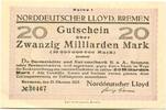 Niedersachsen 20 Md. Mark Bremen ,Norddeutscher Lloyd, -