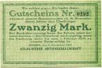 Niedersachsen 20 Mark Bremen ,Atlas Werke A.G., -