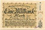 Bayern 1 Md. Mark Okt.1923 Bamberg,Oberfranken, UNC