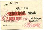 Niedersachsen 2 Mio. Mark Nienburg a.W.,Glasfabrik H.Heyne, -