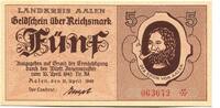 W&uuml;rttemberg 5 Reichsmark 15.4.1945 Aalen, unz 109.84 US$  +  92.50 US$ shipping