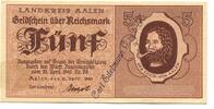 W&uuml;rttemberg 5 Reichsmark 15.4.1945 Aalen,&Uuml;dr.Carl Edelmann G.m.b.H., I- 254.37 US$  +  92.50 US$ shipping
