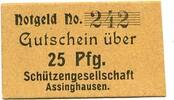 Westfalen 25 Pfg. o.D.1920 Assinghausen, Sch&uuml;tzengesellschaft, unz 34.69 US$  +  92.50 US$ shipping