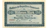 Bayern 50 Mio. Mark 1.8.1923 München,Bayerische Staatsbank, UNC