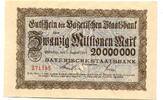 Bayern 20 Mio. Mark 1.8.1923 M&uuml;nchen,Bayerische Staatsbank, unz 28.91 US$  +  92.50 US$ shipping