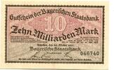 Bayern 10 Md. Mark 20.10.1923 M&uuml;nchen,Bayerische Staatsbank, unz 32.37 US$  +  92.50 US$ shipping