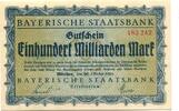 Bayern 100 Md. Mark 20.10.1923 M&uuml;nchen,Bayerische Staatsbank, unz 49.72 US$  +  92.50 US$ shipping