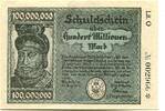 Bayern 100 Mio. Mark 1.8. 1923 Mindelheim, unz 34.69 US$  +  92.50 US$ shipping